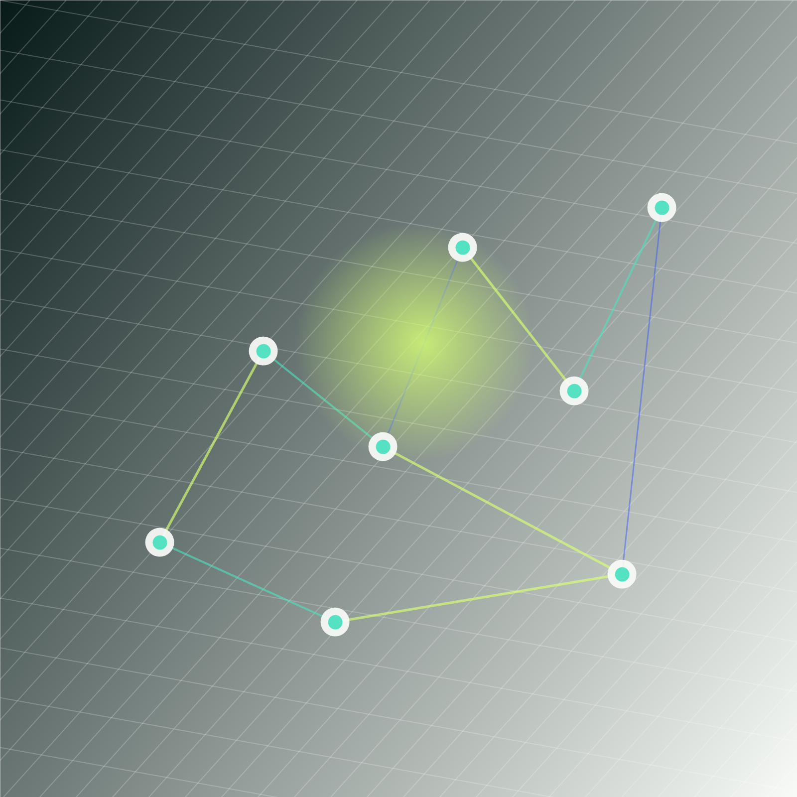 Abstract renewable grid lines surrounding a bright central lumen node